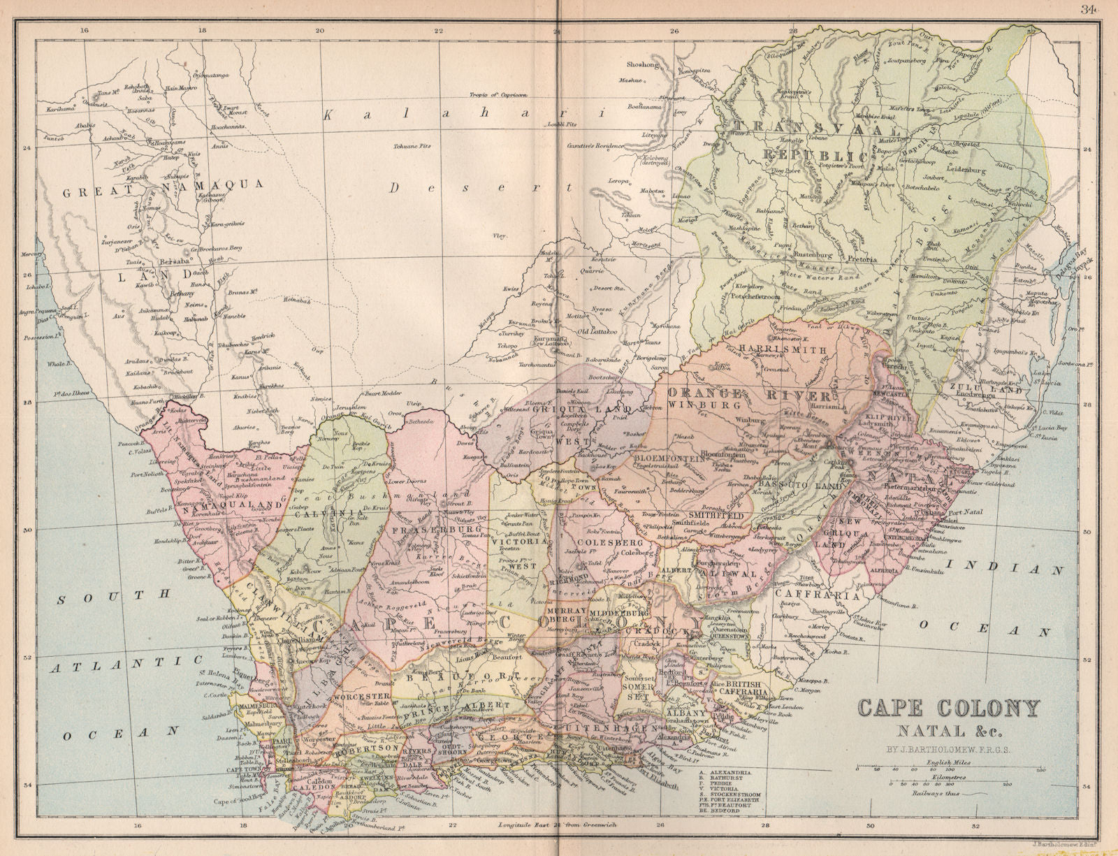 SOUTH AFRICA. 'Cape Colony Natal &c.'. Excludes Caffraria & Zulu land 1878 map